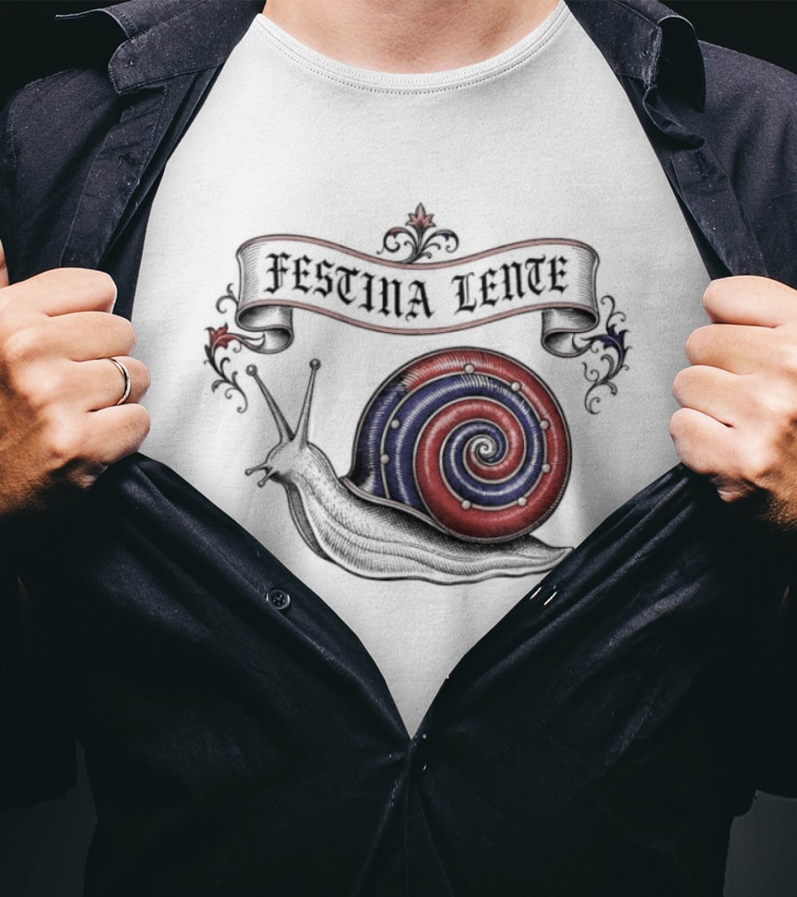 Festina Lente Latin Motto Snail Spiral T-Shirt