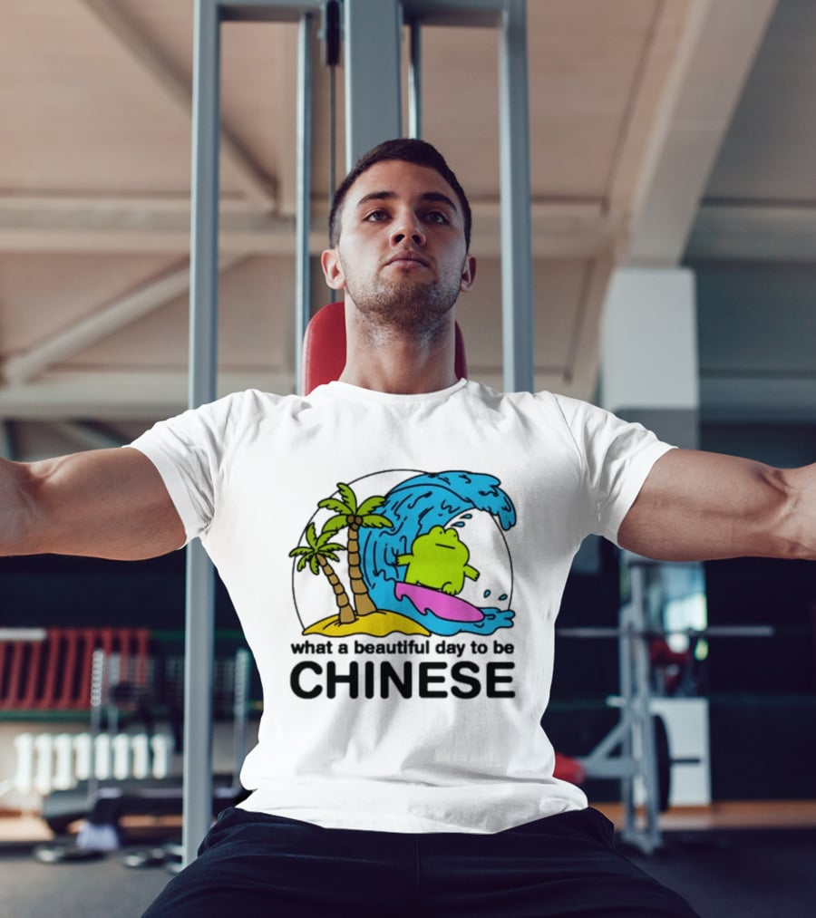 What A Beautiful Day To Be Chinese Surfing Frog With Palm Trees And Waves T-Shirt