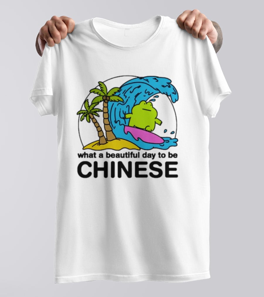 What A Beautiful Day To Be Chinese Surfing Frog With Palm Trees And Waves T-Shirt
