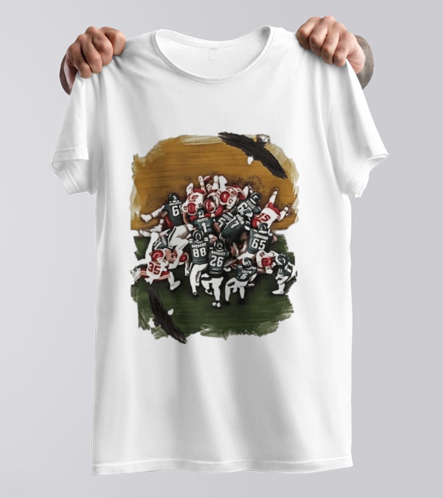 Philadelphia Eagles Tush Push Football Play Action With Team Players And Opponents T-Shirt