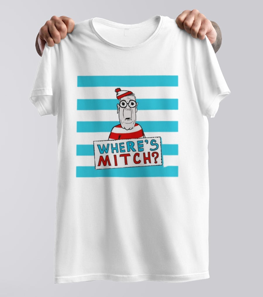WHERE'S MITCH Striped Sweater Glasses Red Hat Humor T-Shirt