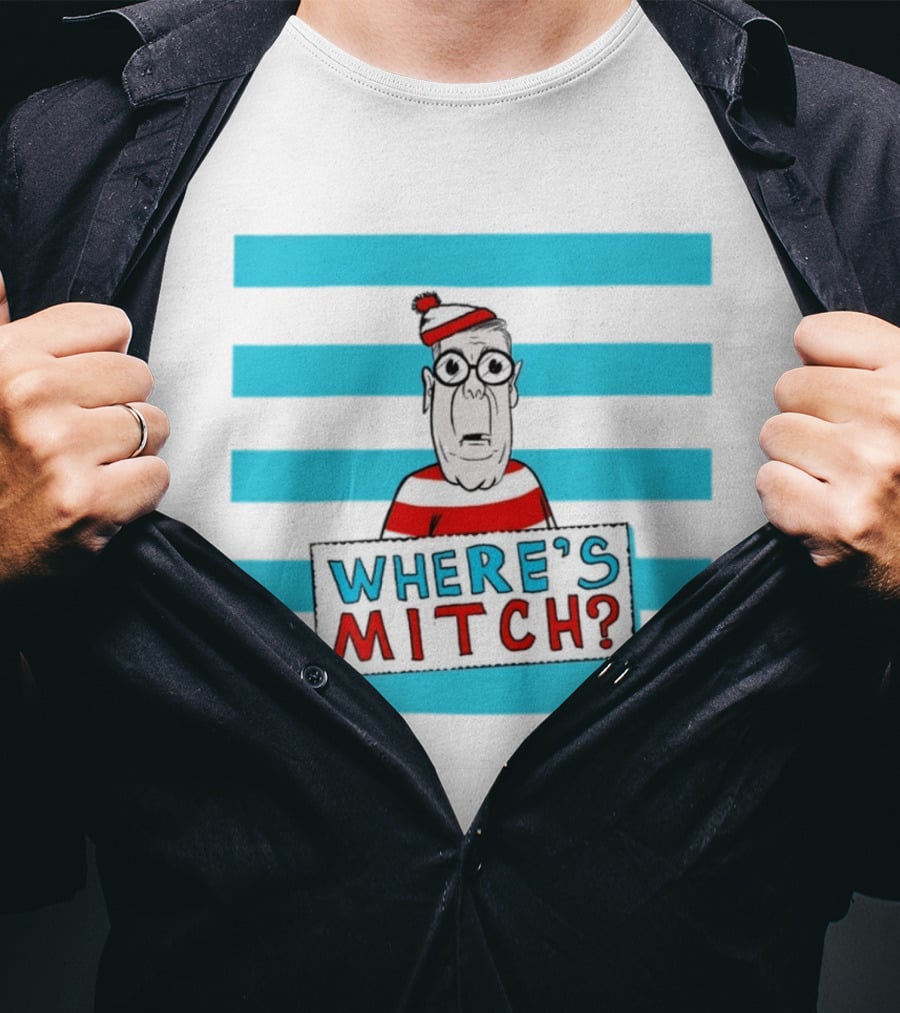 WHERE'S MITCH Striped Sweater Glasses Red Hat Humor T-Shirt