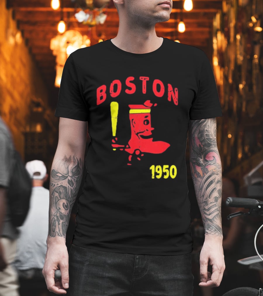 Boston 1950 Baseball Player Boot And Bat T-Shirt