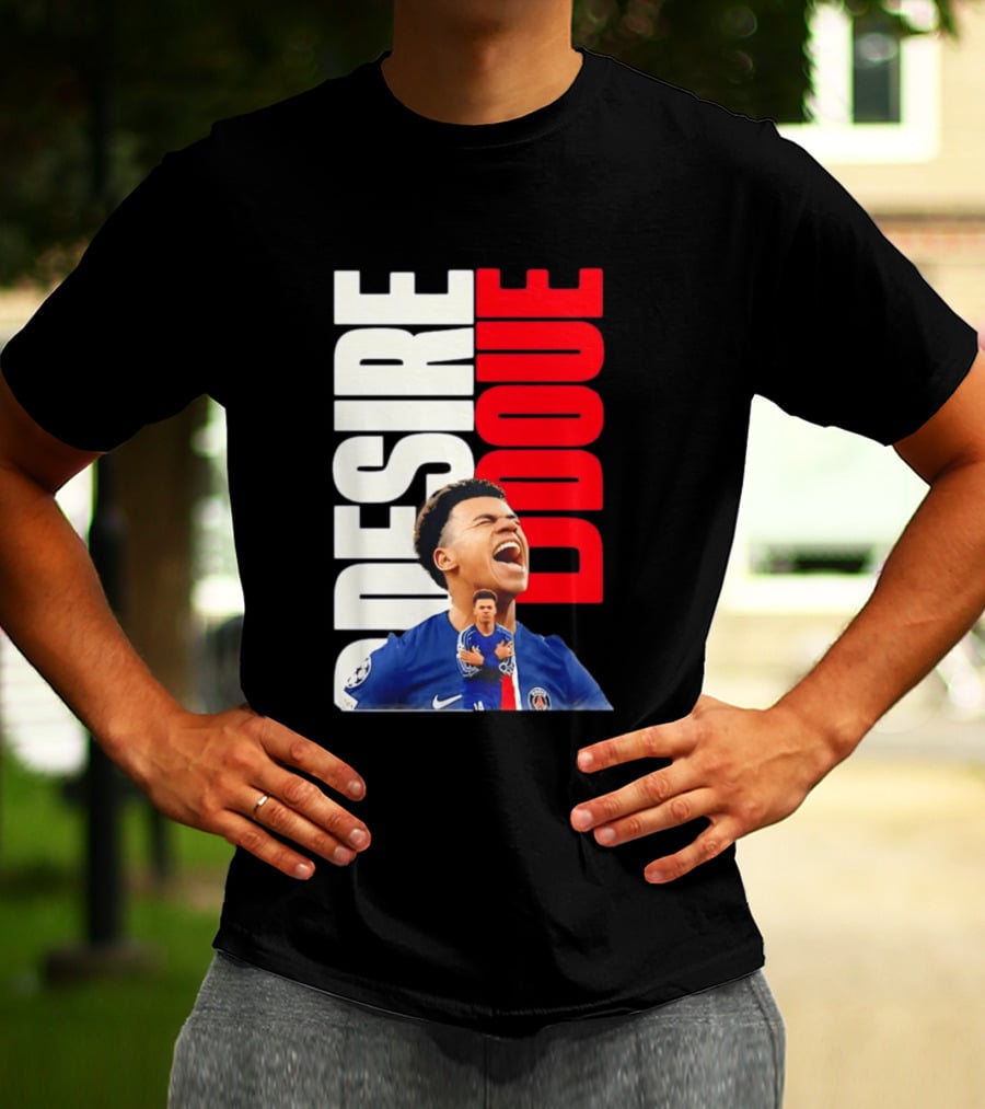Désiré Doué Celebrating PSG Paris Saint Germain Player T-Shirt