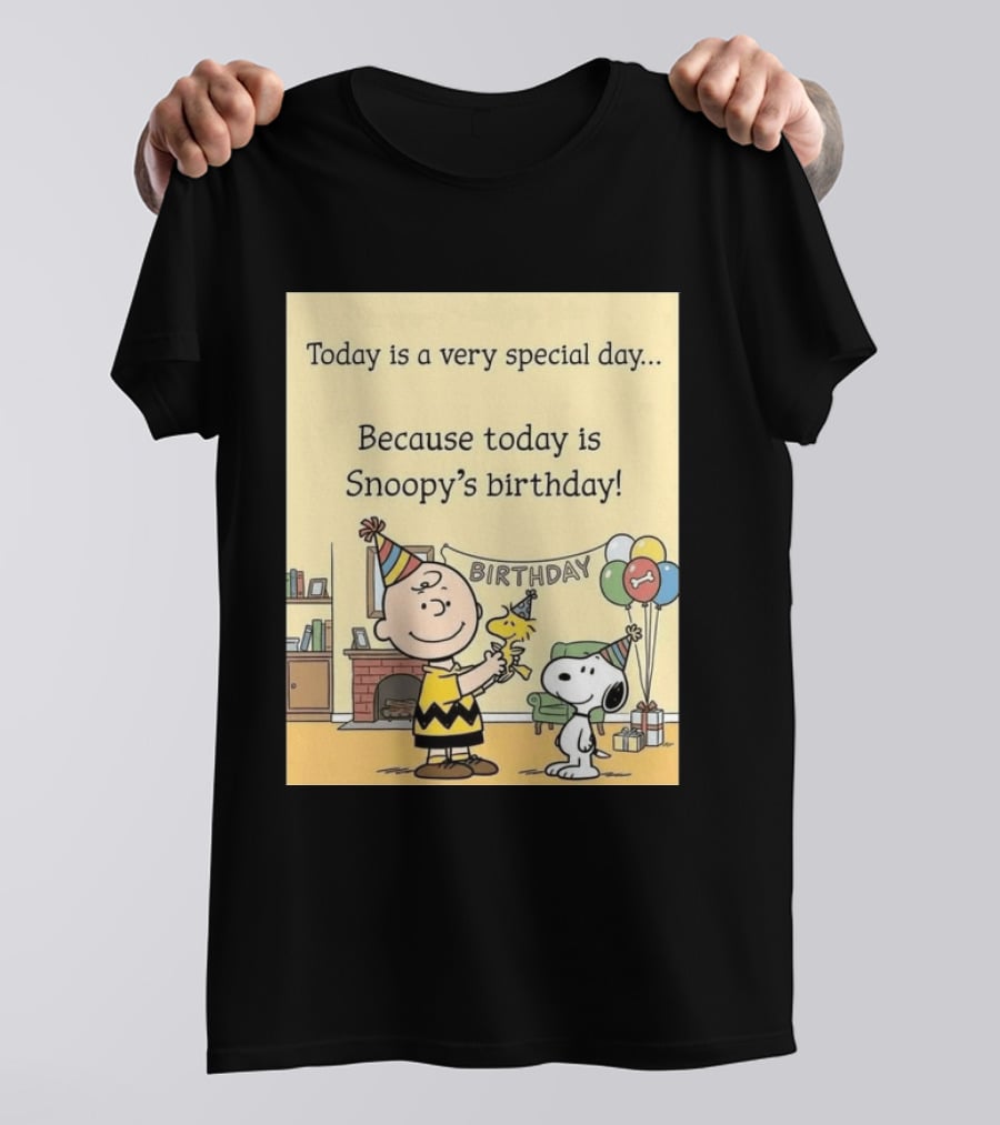 Celebrate Snoopy's Birthday With Charlie Brown And Woodstock In Party Hats And Balloons T-Shirt