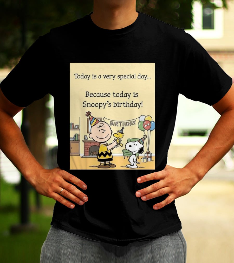 Celebrate Snoopy's Birthday With Charlie Brown And Woodstock In Party Hats And Balloons T-Shirt
