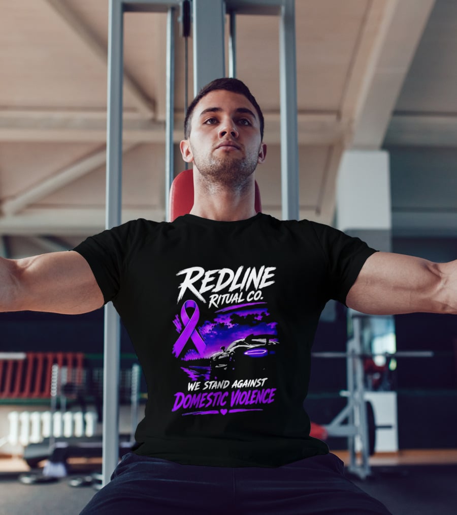 Redline Ritual Co Purple Ribbon We Stand Against Domestic Violence T-Shirt