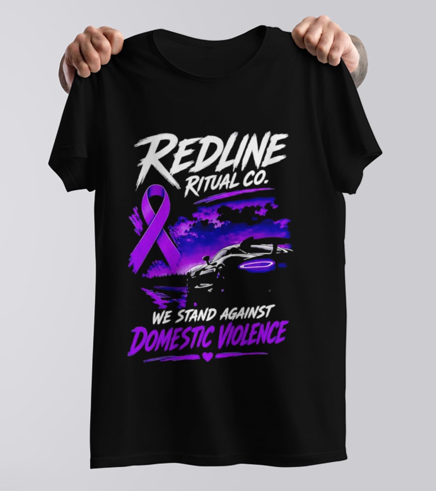 Redline Ritual Co Purple Ribbon We Stand Against Domestic Violence T-Shirt