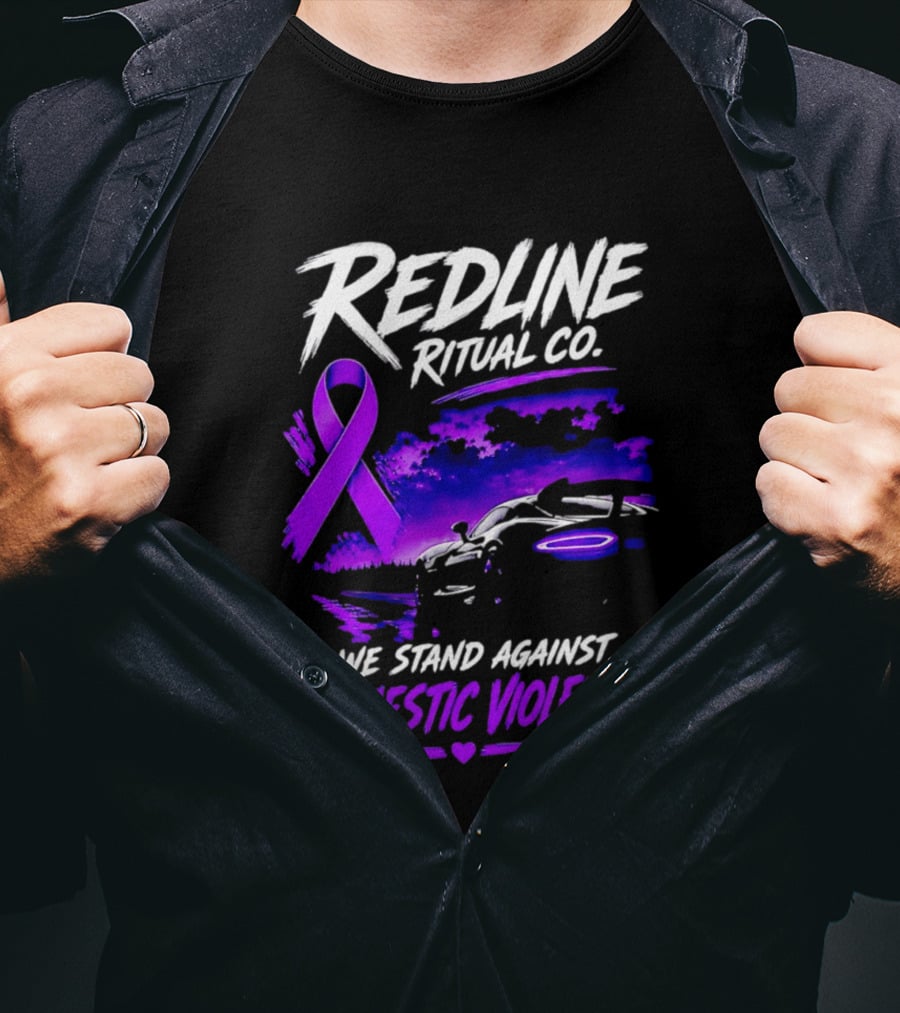 Redline Ritual Co Purple Ribbon We Stand Against Domestic Violence T-Shirt