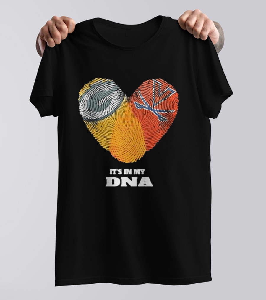 Green Bay Packers Virginia Cavaliers It's In My DNA Heart Fingerprints Love Fans T-Shirt