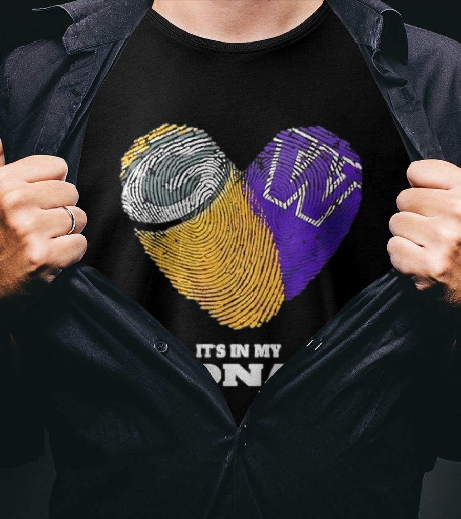 Green Bay Packers Washington Huskies Fingerprint Heart It's In My DNA T-Shirt
