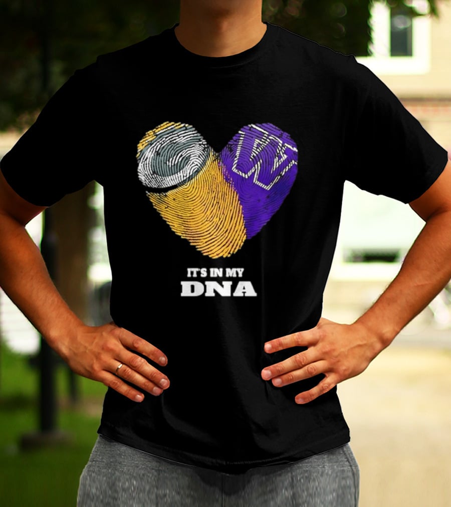 Green Bay Packers Washington Huskies Fingerprint Heart It's In My DNA T-Shirt