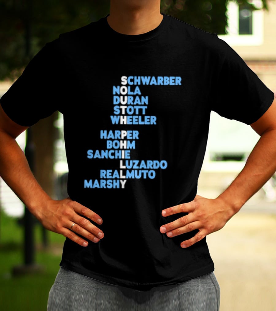Philadelphia Phillies South Philly Baseball Player Names 2026 Schwaber Nola Duran Stott Wheeler Harper Bohm Sanchez Luzardo Realmuto Marsh T-Shirt