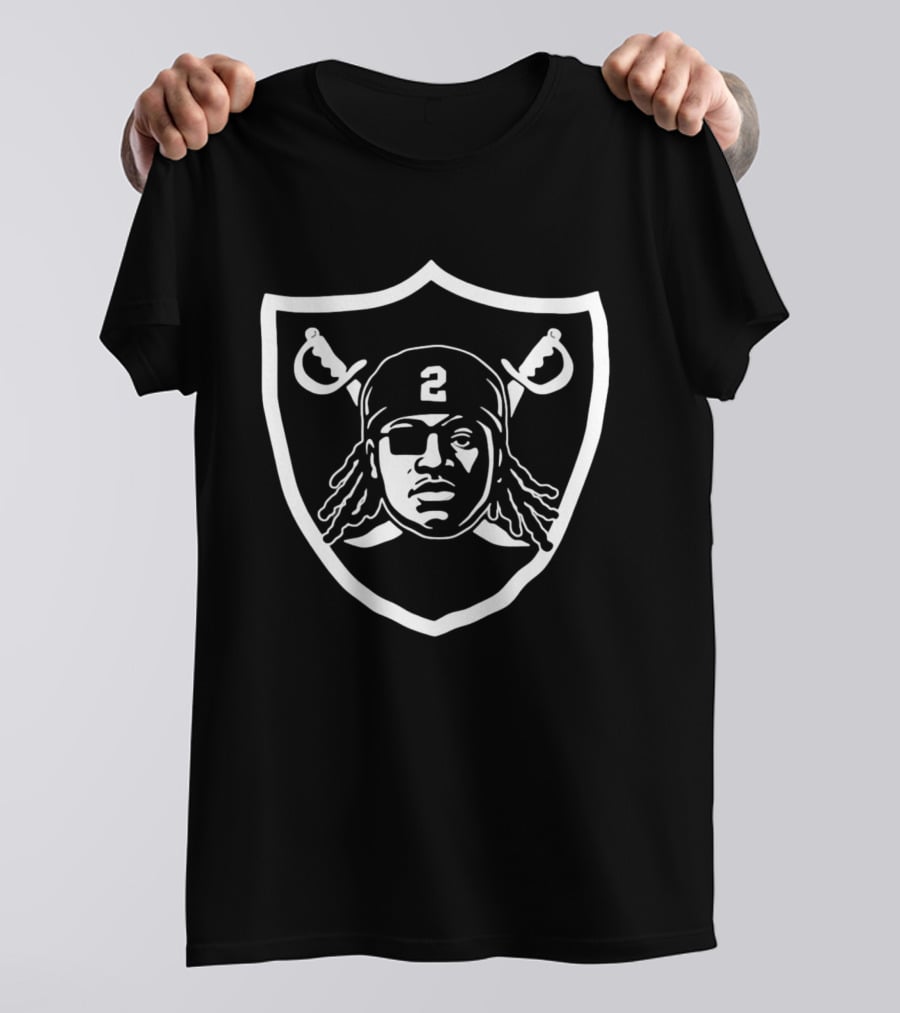 Raiders Custom Football Shield 2 Eyepatch Dreadlocks Swords T-Shirt