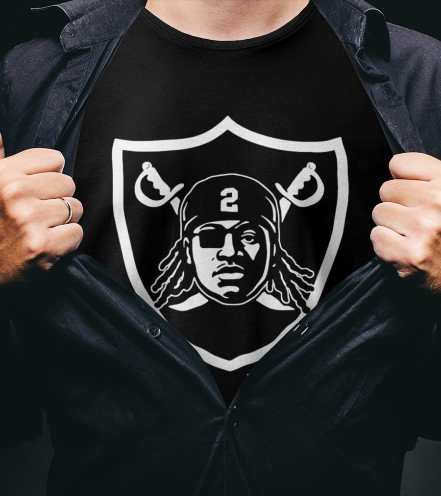 Raiders Custom Football Shield 2 Eyepatch Dreadlocks Swords T-Shirt