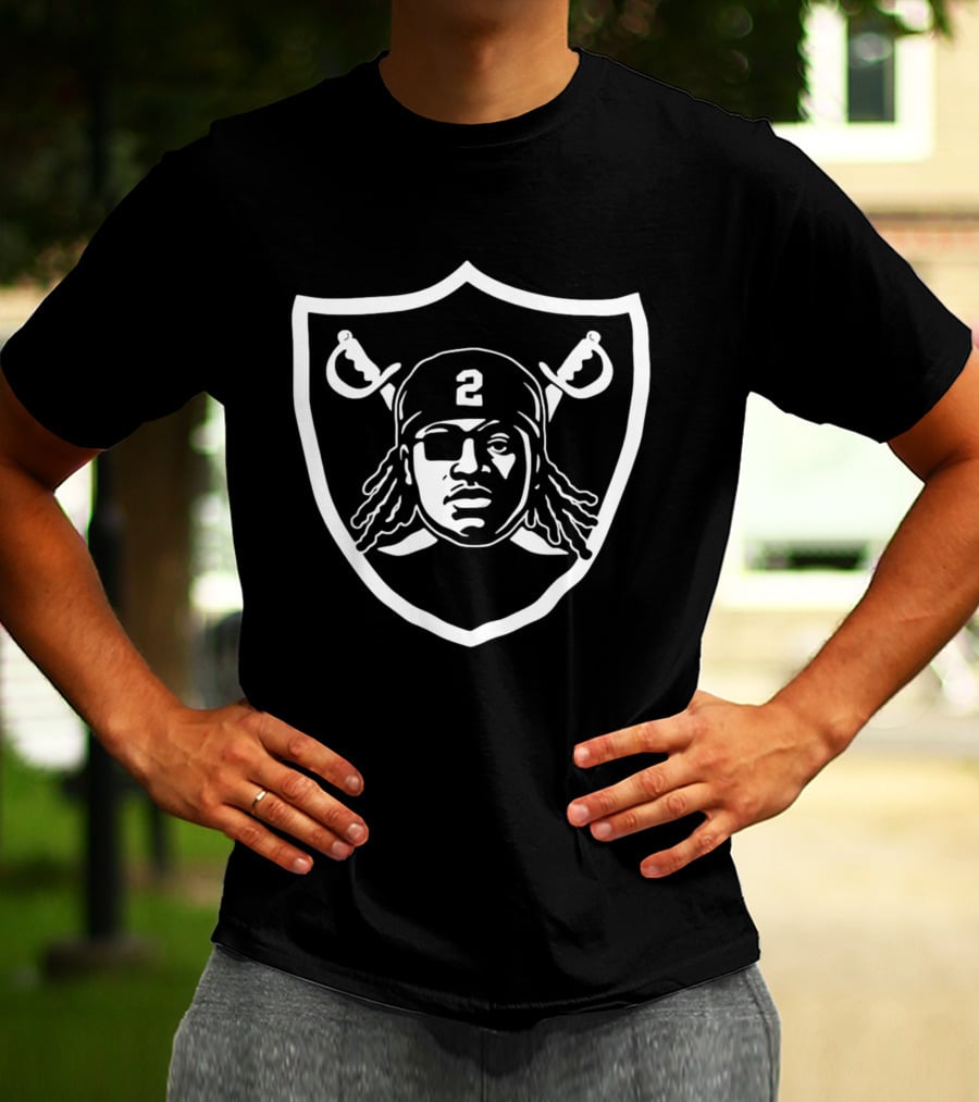 Raiders Custom Football Shield 2 Eyepatch Dreadlocks Swords T-Shirt