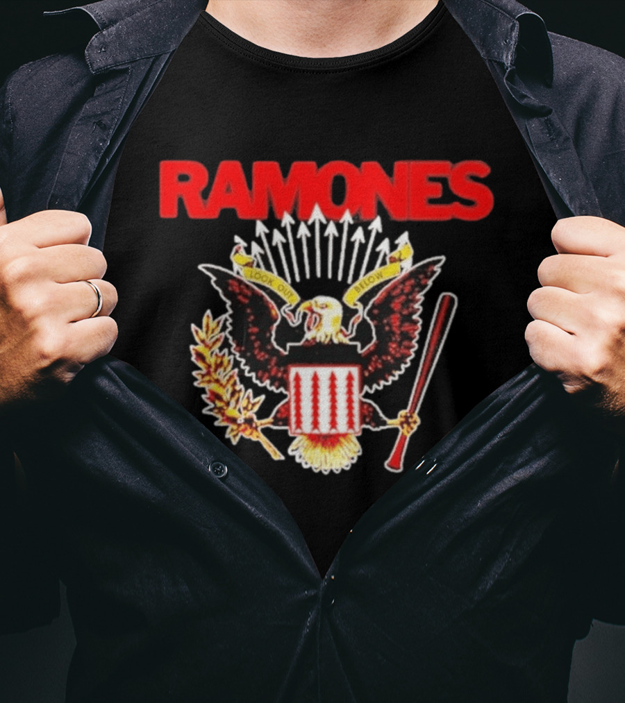 Ramones Look Out Below Punk Rock Eagle Crest T-Shirt