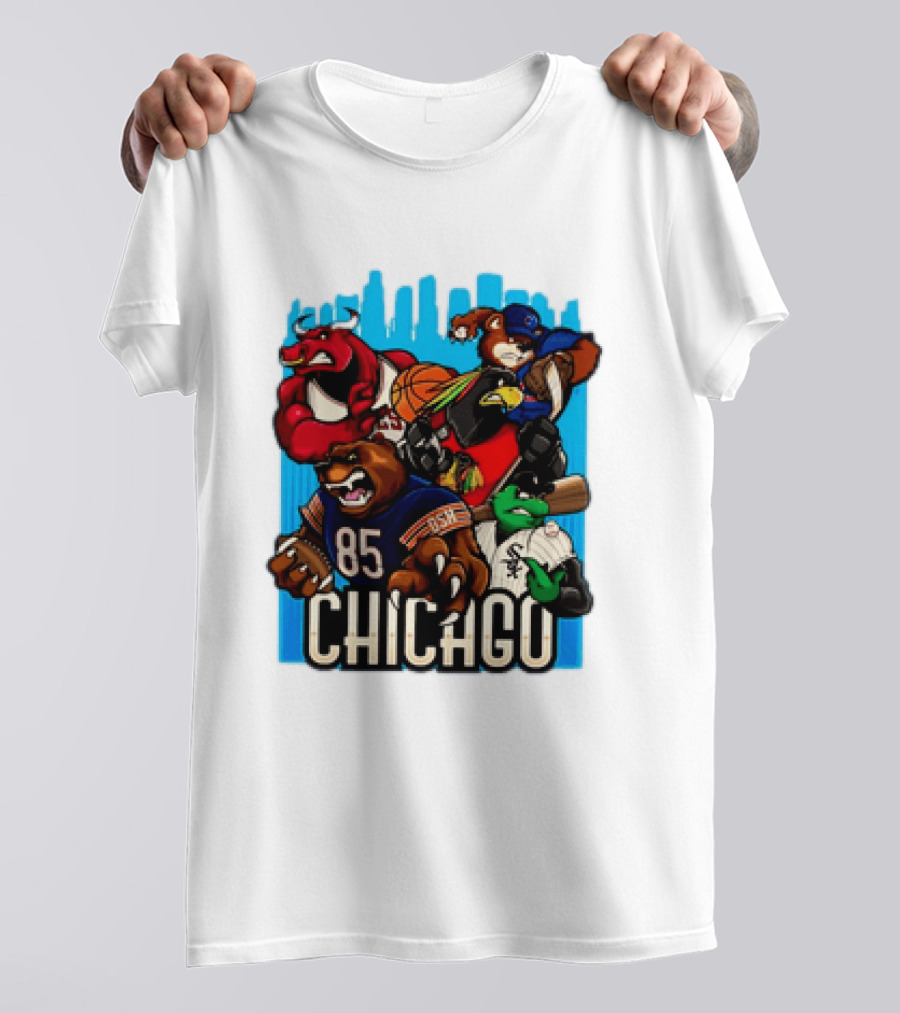 Chicago Bulls Bears Blackhawks Cubs White Sox Sports Team Characters T-Shirt