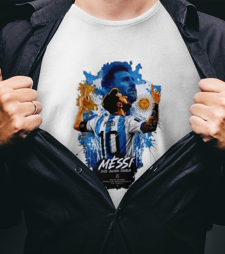 Messi Dios Patria Familia Argentina Football 10 Pointing To The Sky T-Shirt