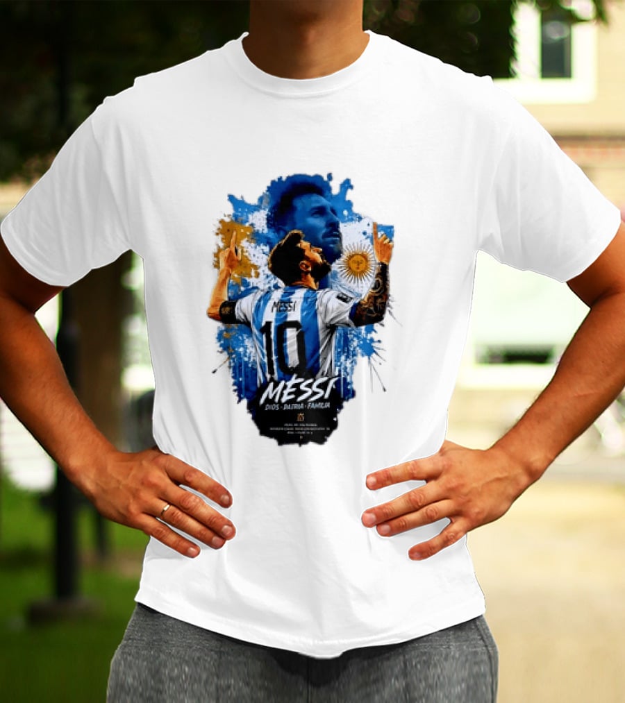 Messi Dios Patria Familia Argentina Football 10 Pointing To The Sky T-Shirt