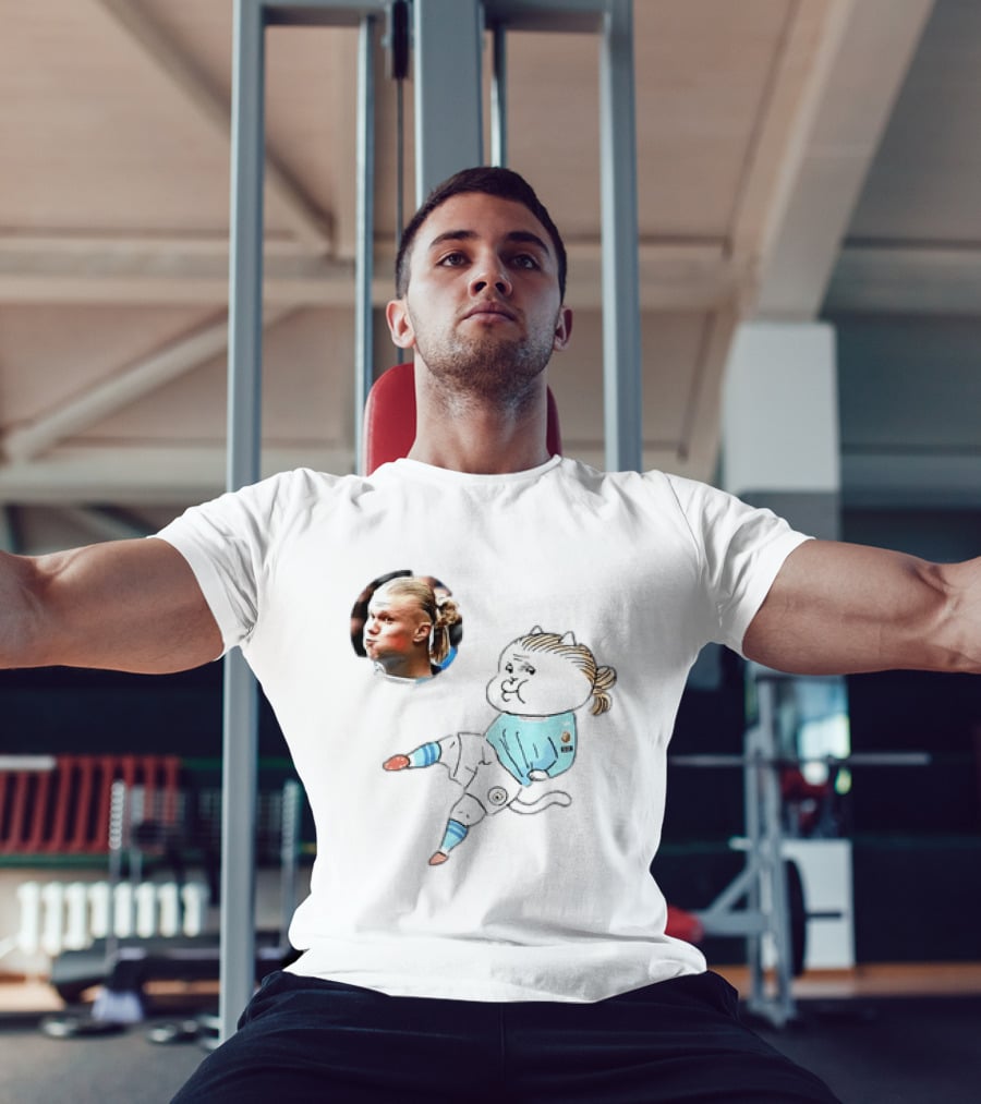 Erling Haaland Manchester City Cat Cartoon Football T-Shirt
