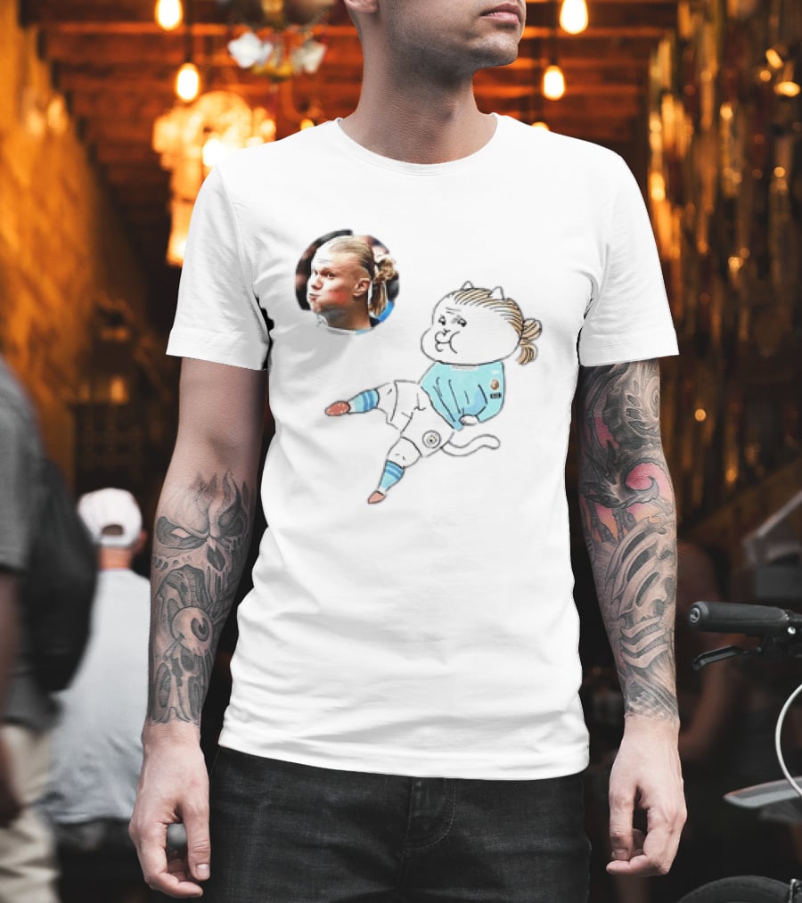 Erling Haaland Manchester City Cat Cartoon Football T-Shirt