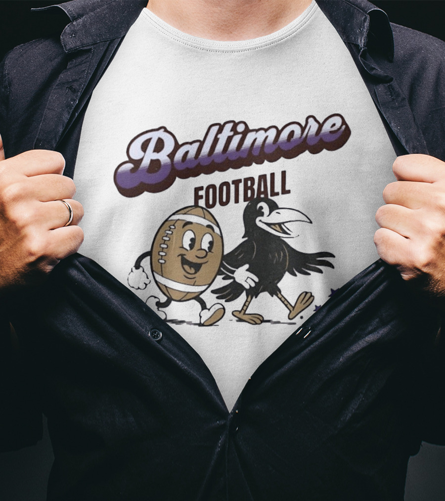Baltimore Football Raven Walking Team Vintage Cartoon T-Shirt
