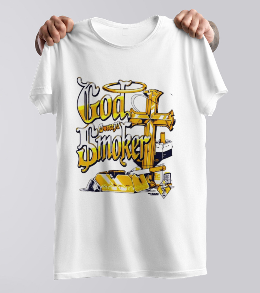 God Loves A Smoker Religious Faith Christian Cross Cigarette Ashtray T-Shirt