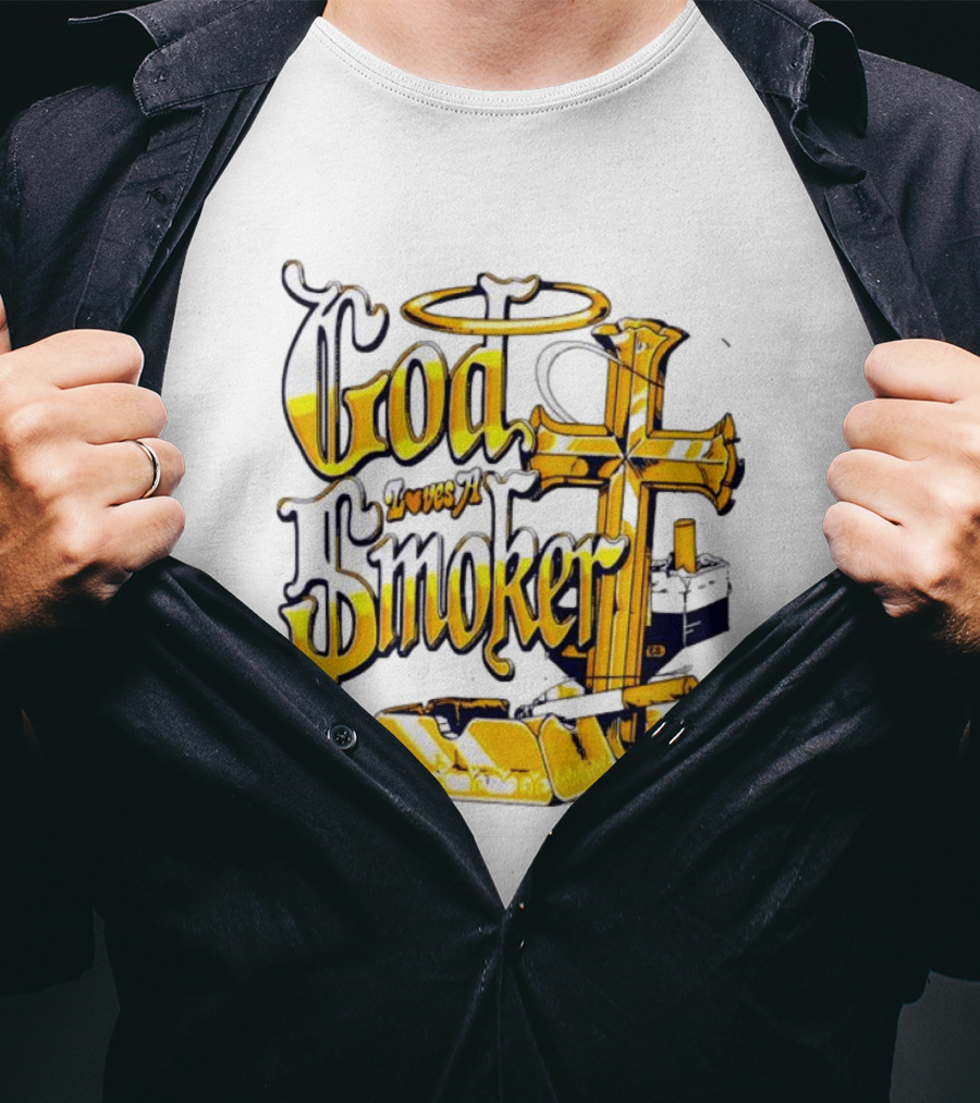 God Loves A Smoker Religious Faith Christian Cross Cigarette Ashtray T-Shirt