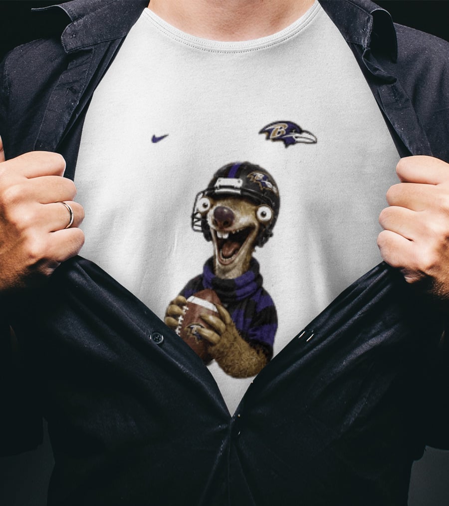 Sid The Sloth Baltimore Ravens Football Helmet And Ball Ravens Fan Gear T-Shirt