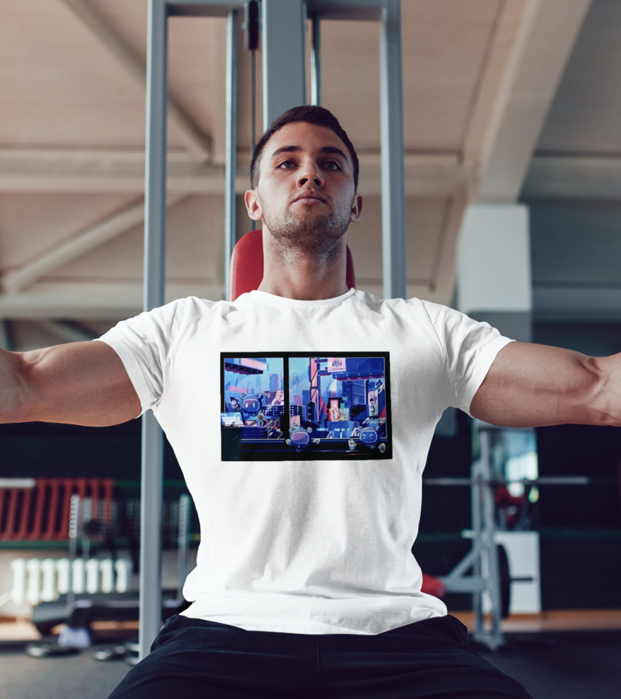 Lit Bot Apts Robots Futuristic City Skyline Pixel T-Shirt