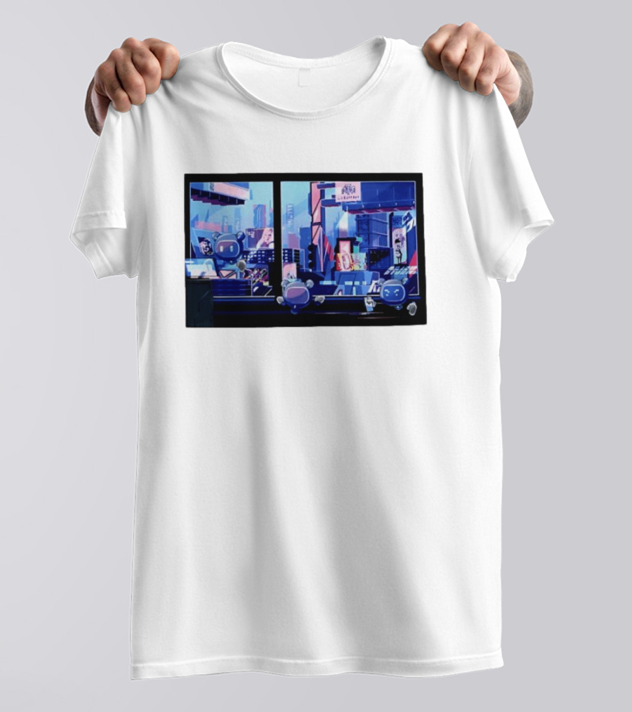 Lit Bot Apts Robots Futuristic City Skyline Pixel T-Shirt