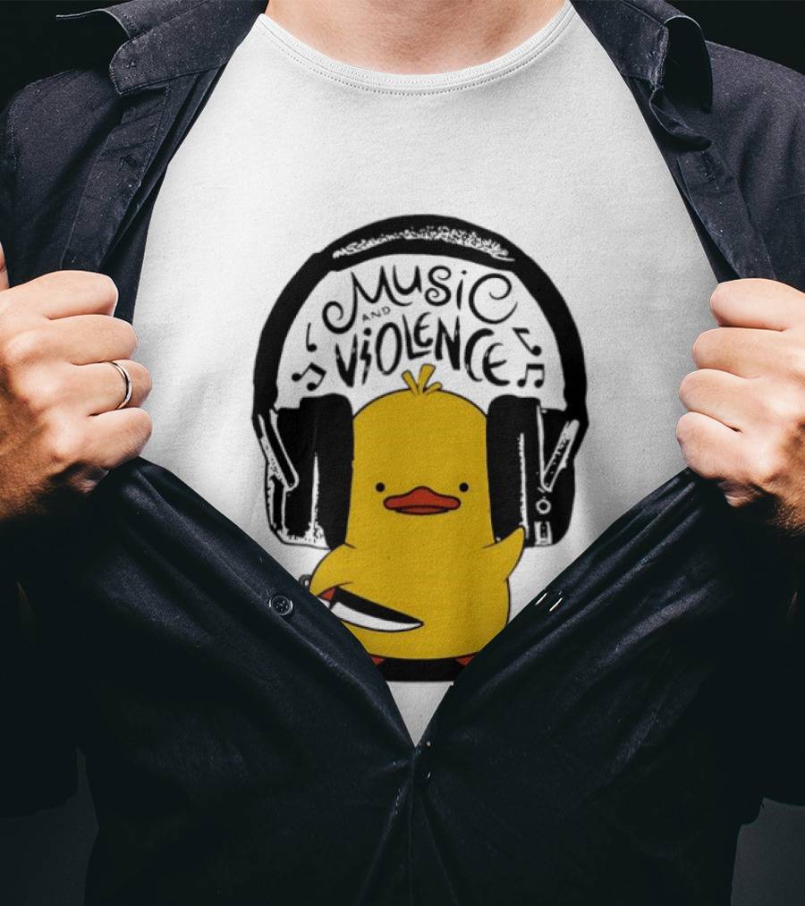 Murder Duck Music And Violence Headphones Knife Animal Bird T-Shirt