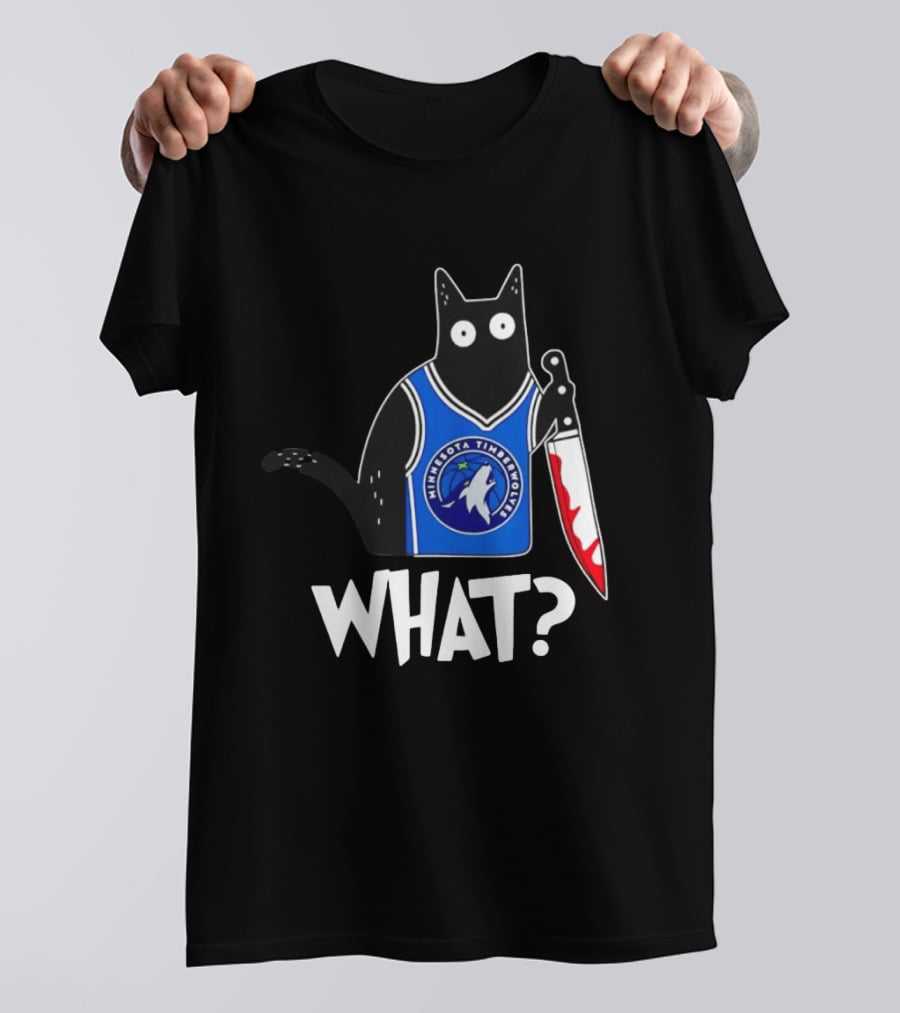 Minnesota Timberwolves Cat With Knife WHAT Halloween T-Shirt
