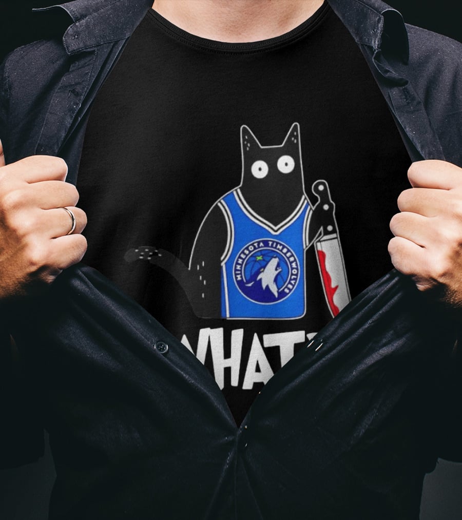 Minnesota Timberwolves Cat With Knife WHAT Halloween T-Shirt