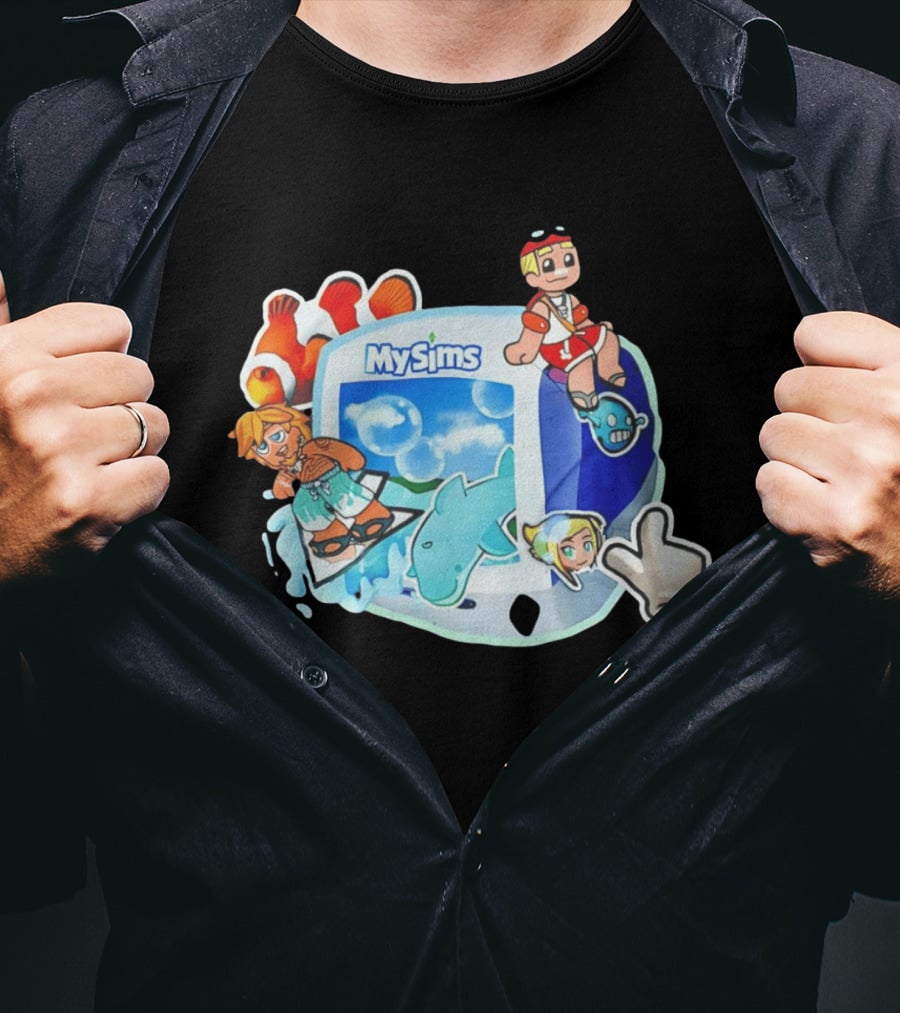MySims Beach Adventure Clownfish Dolphin و Surfing Fun T-Shirt