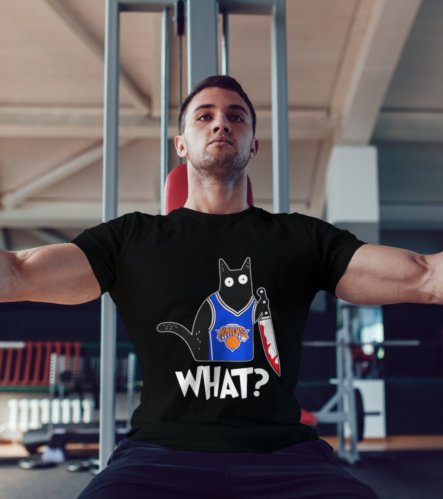 New York Knicks Cat Holding Knife Halloween WHAT T-Shirt