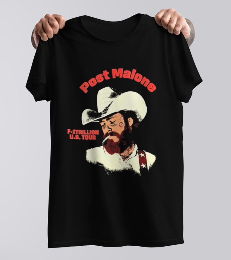 Post Malone F 1 Trillion U.S. Tour Cowboy Hat And Cigarette T-Shirt