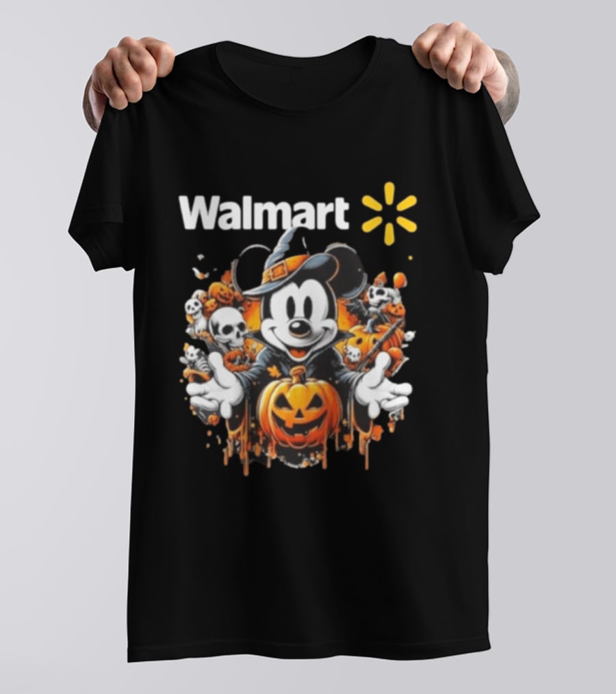 Walmart Mickey Mouse Halloween Witch Pumpkin Skulls T-Shirt