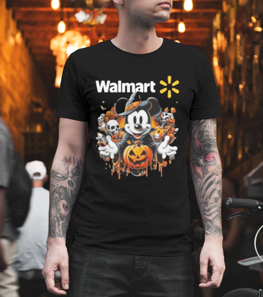 Walmart Mickey Mouse Halloween Witch Pumpkin Skulls T-Shirt