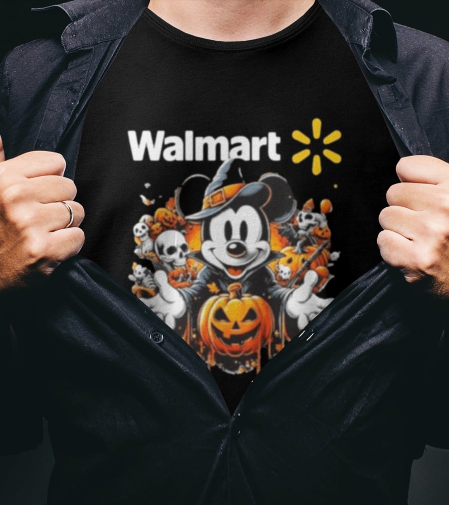 Walmart Mickey Mouse Halloween Witch Pumpkin Skulls T-Shirt