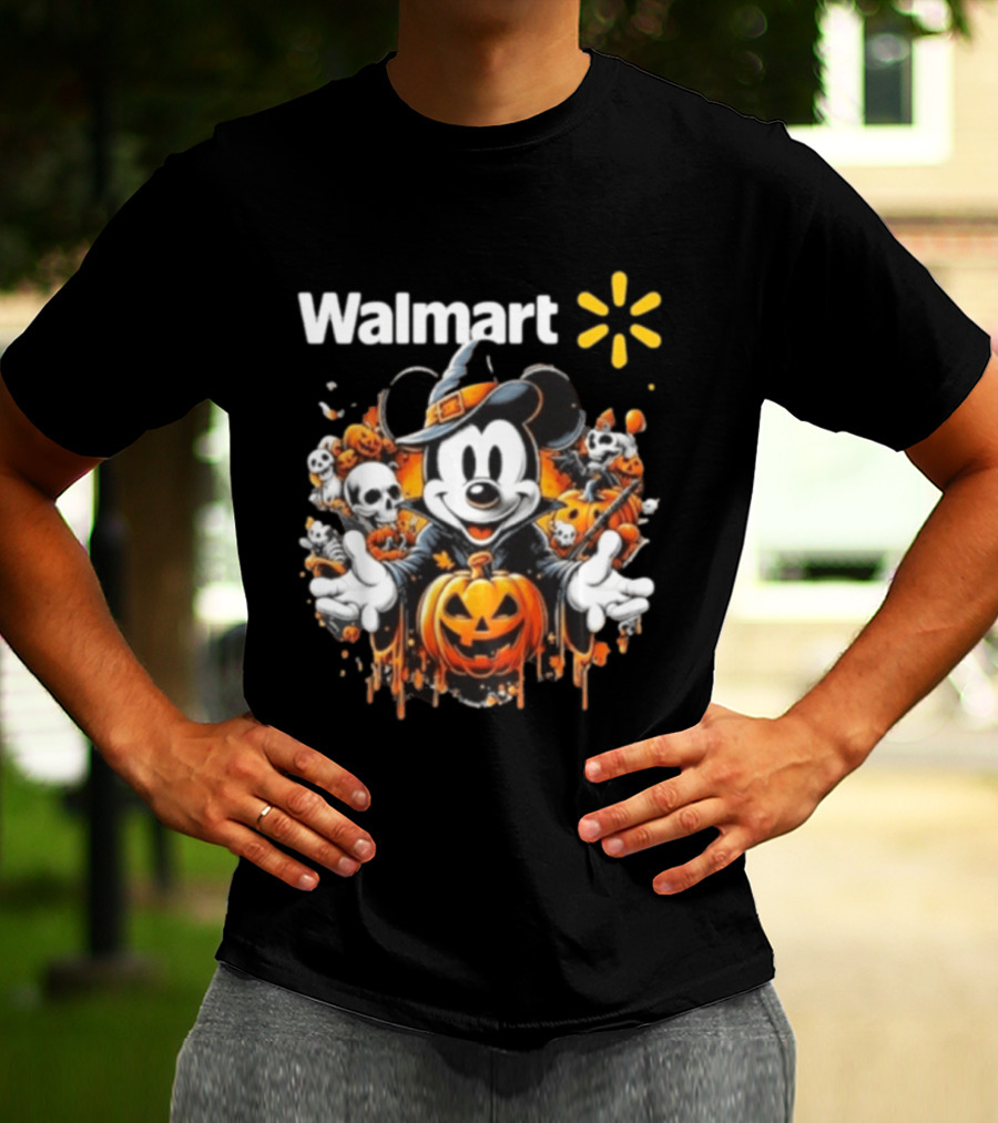 Walmart Mickey Mouse Halloween Witch Pumpkin Skulls T-Shirt