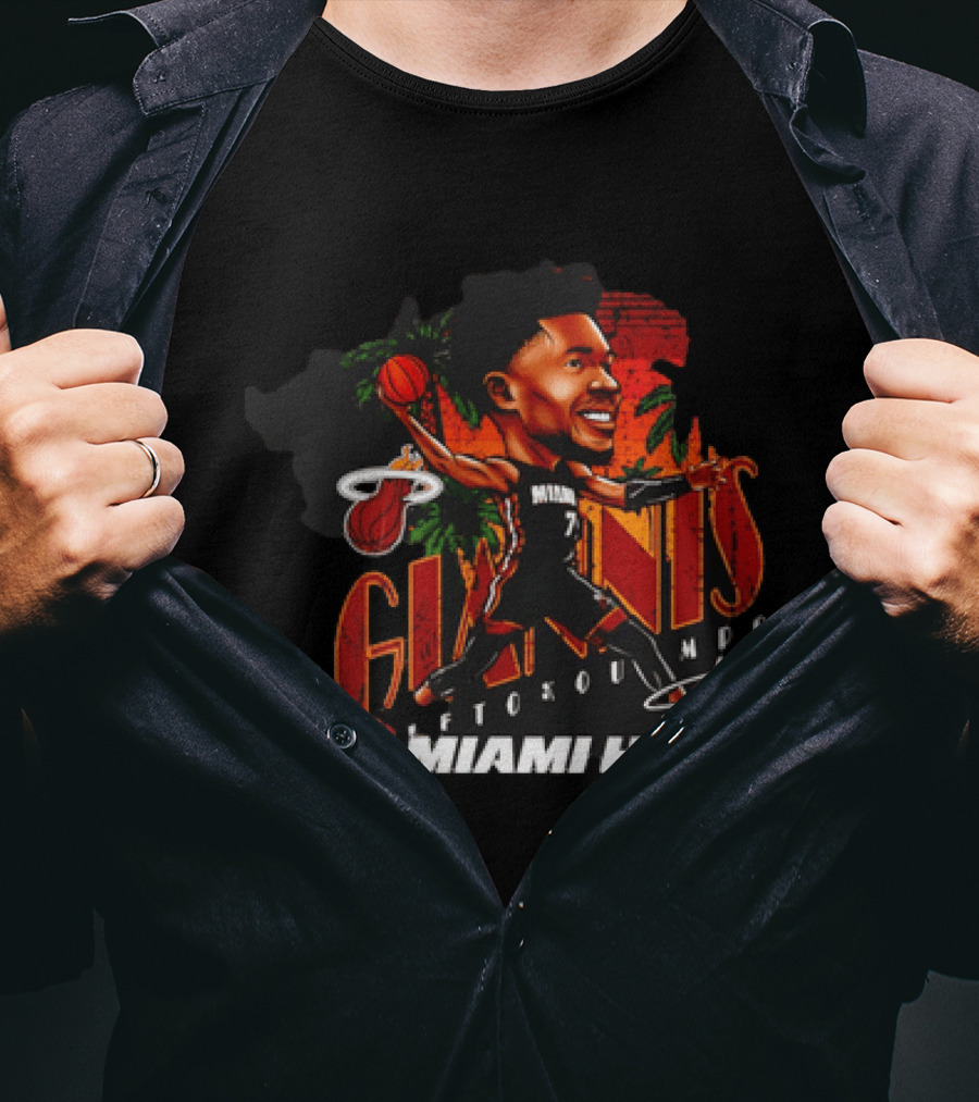 Giannis Antetokounmpo Miami Heat Cartoon Basketball Graphic Palm Trees T-Shirt