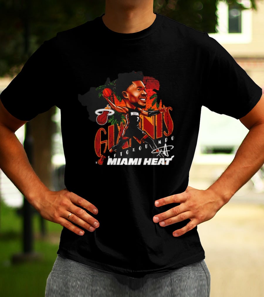 Giannis Antetokounmpo Miami Heat Cartoon Basketball Graphic Palm Trees T-Shirt