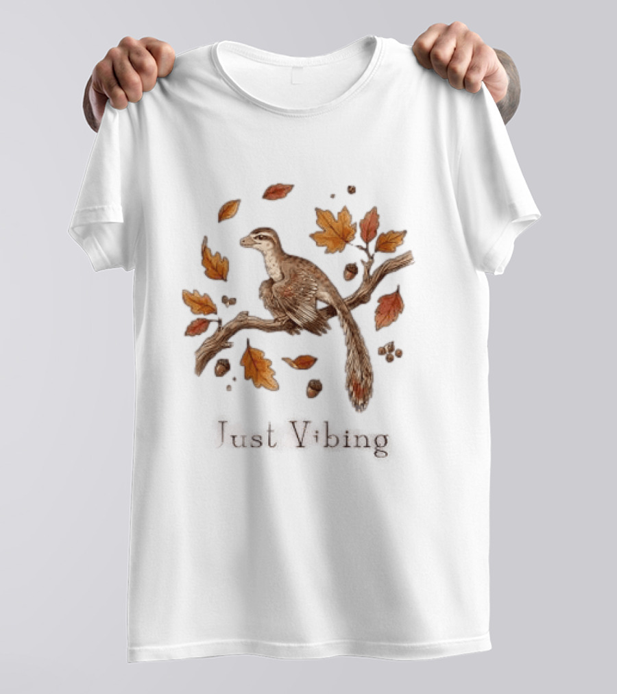 Archaeopteryx Bird With Autumn Leaves Acorns Just Vibing Paleontology Nature T-Shirt