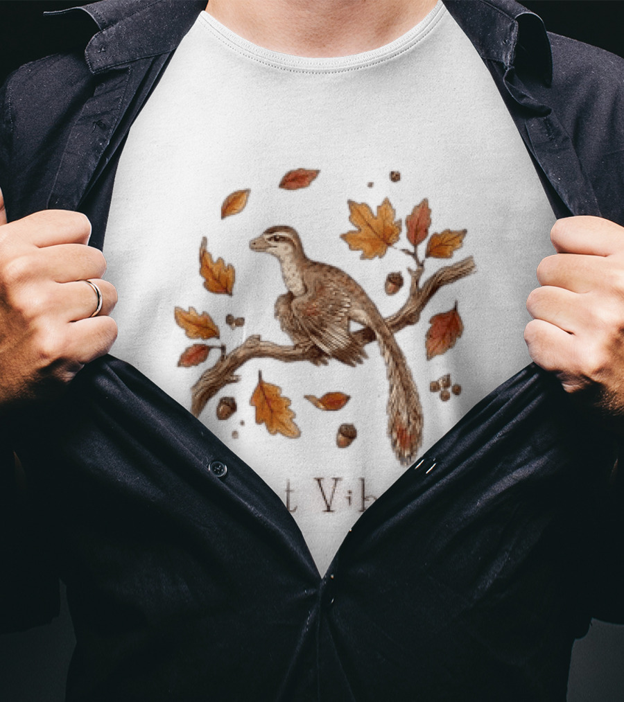 Archaeopteryx Bird With Autumn Leaves Acorns Just Vibing Paleontology Nature T-Shirt