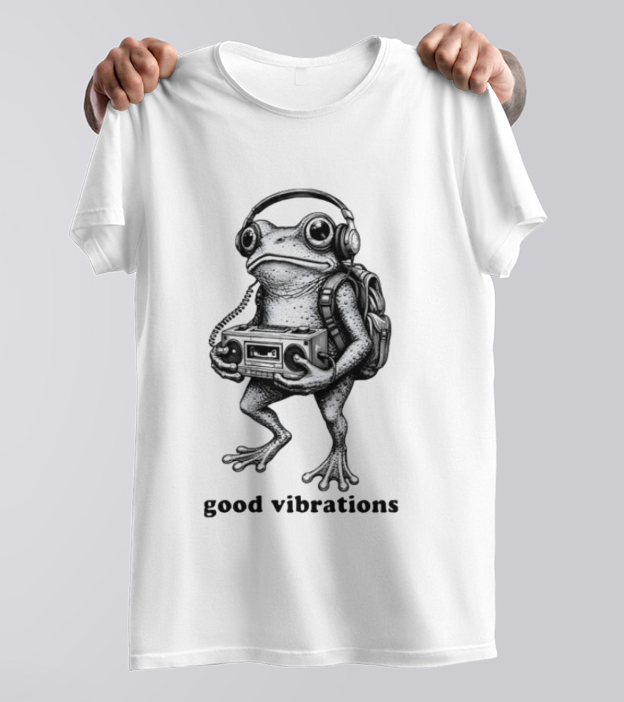 Frog With Headphones Boombox Backpack Good Vibrations T-Shirt