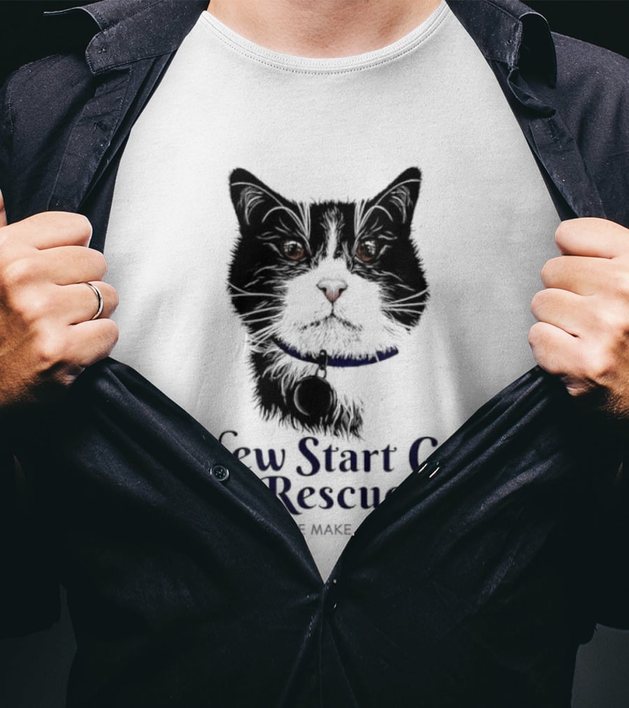 New Start Cat Rescue Together We Make A Difference Black And White Cat T-Shirt