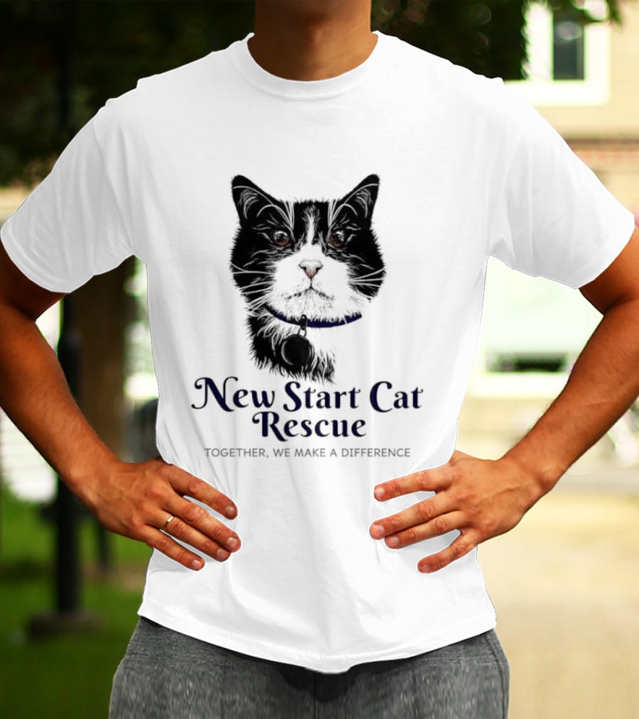 New Start Cat Rescue Together We Make A Difference Black And White Cat T-Shirt