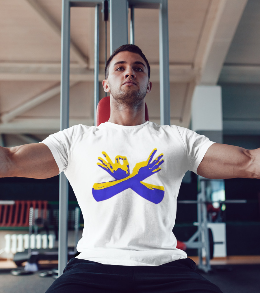 Hand Gesture Okay Yellow Blue Crossed Hands T-Shirt